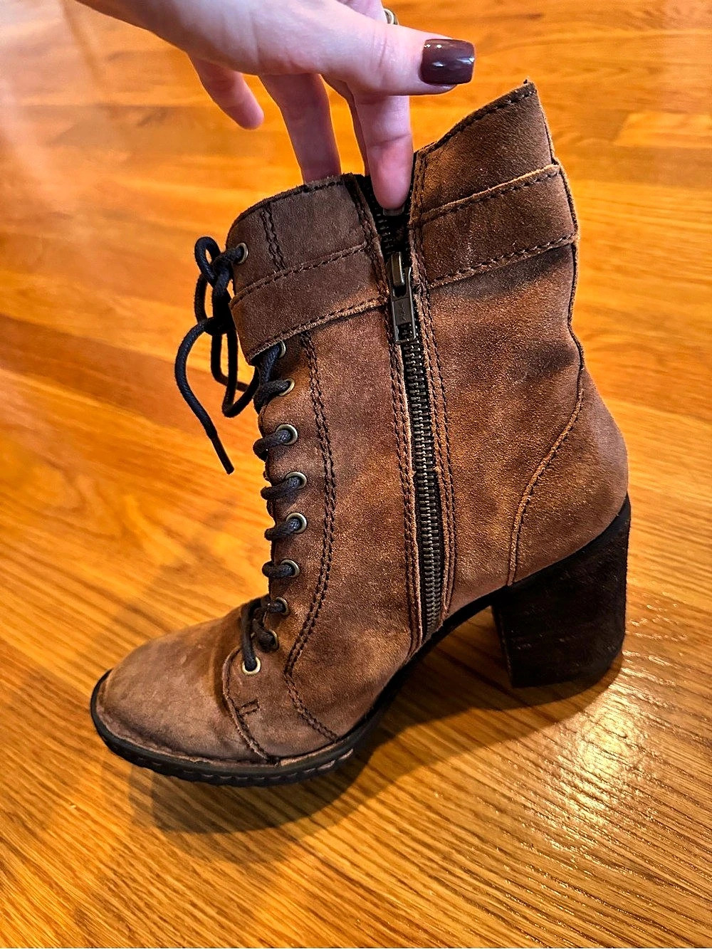 Frye Brown Lace-Up Heeled Ankle Boots - Picture 3 of 4